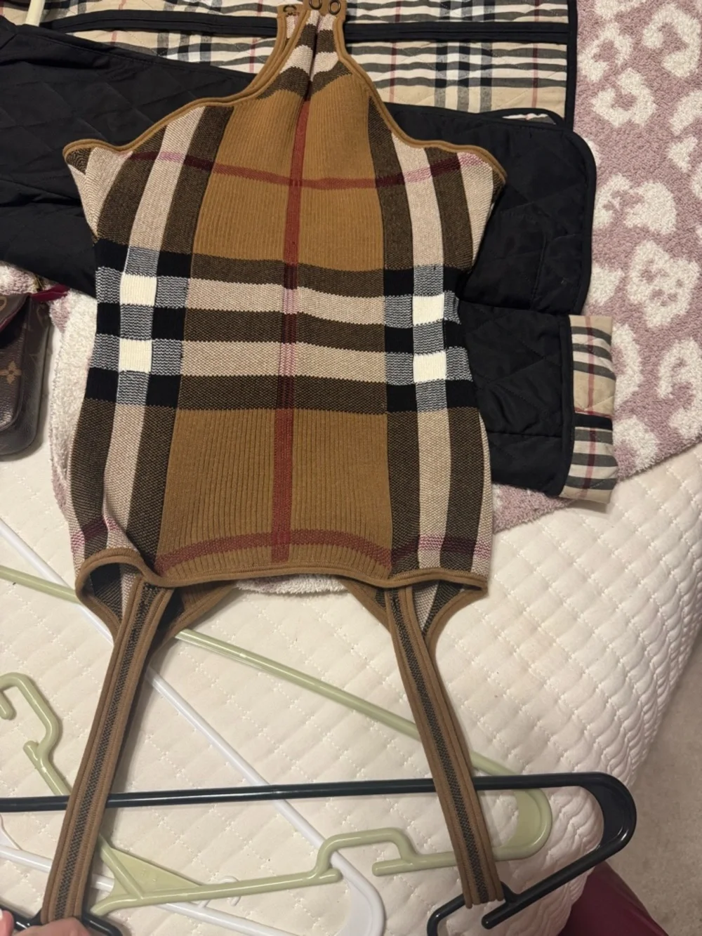 Burberry Check Knit Tank Top in Brown & Beige - Picture 3 of 3